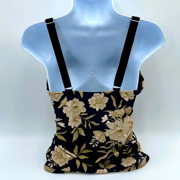 CUPSHE Floral Black Tankini Swimsuit V Neck Adjustable Strap Mid Rise - Picture 10 of 16